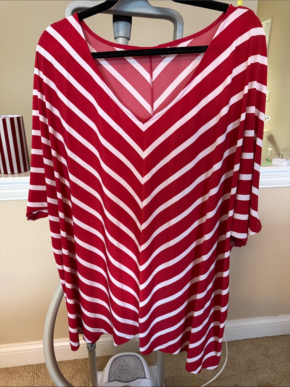 Croft & Barrow Red and White Striped V-Neck Top
